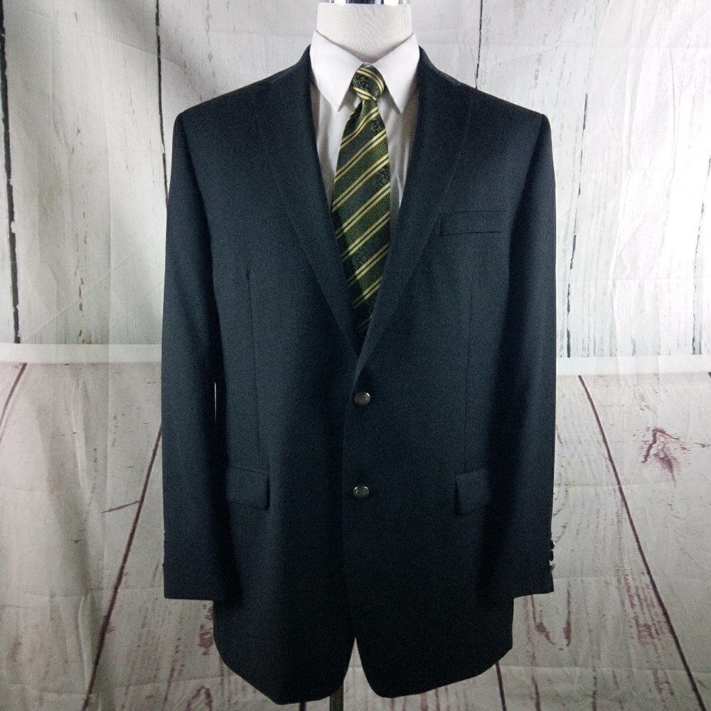 Chaps 46L Wool Blend 2 Metal Button Black Suit Blazer Sport Coat